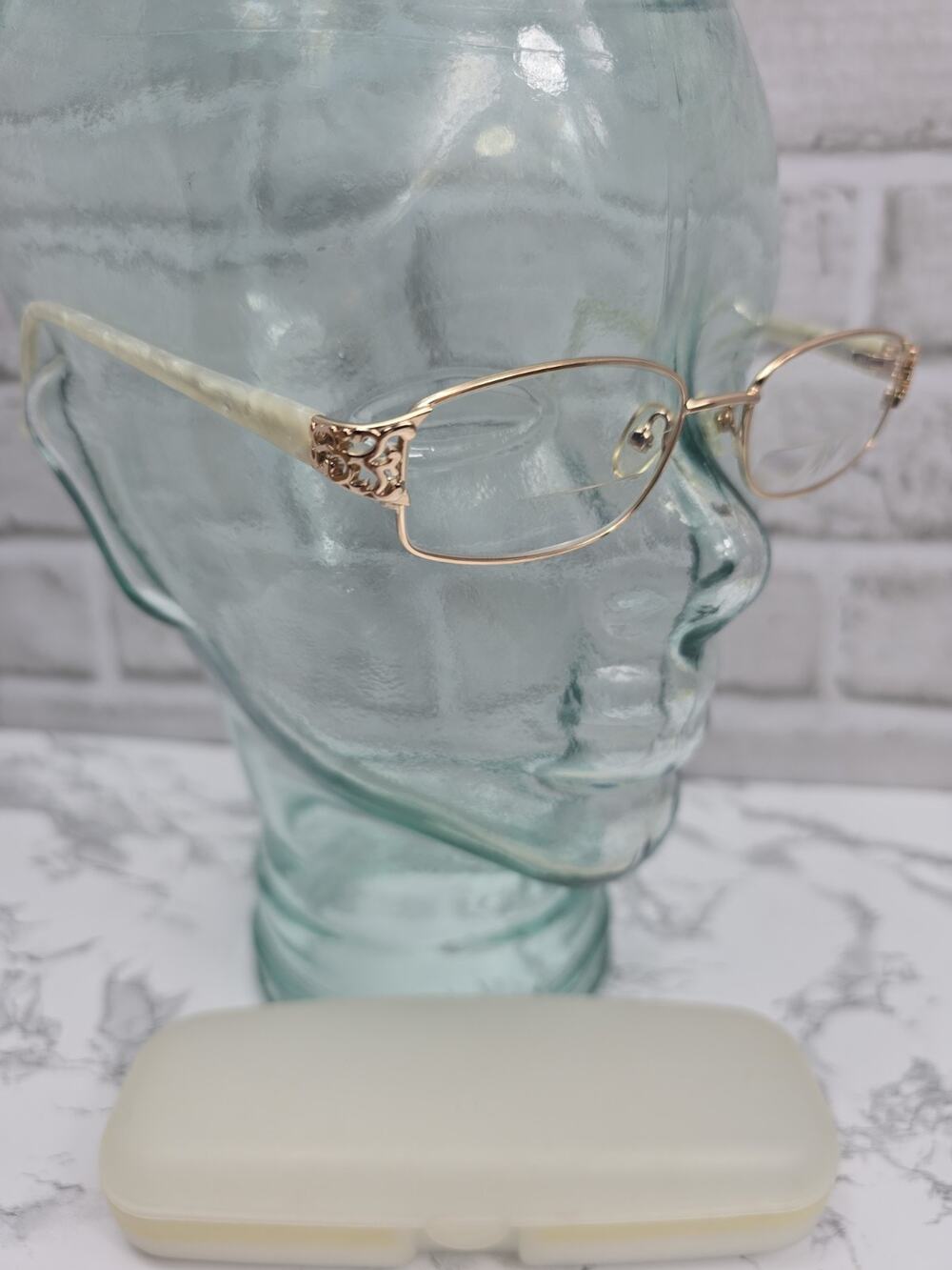 Legacy WM 5100 RO/G Rose Gold Oval Eyeglasses Frames Only With Case White Pearl